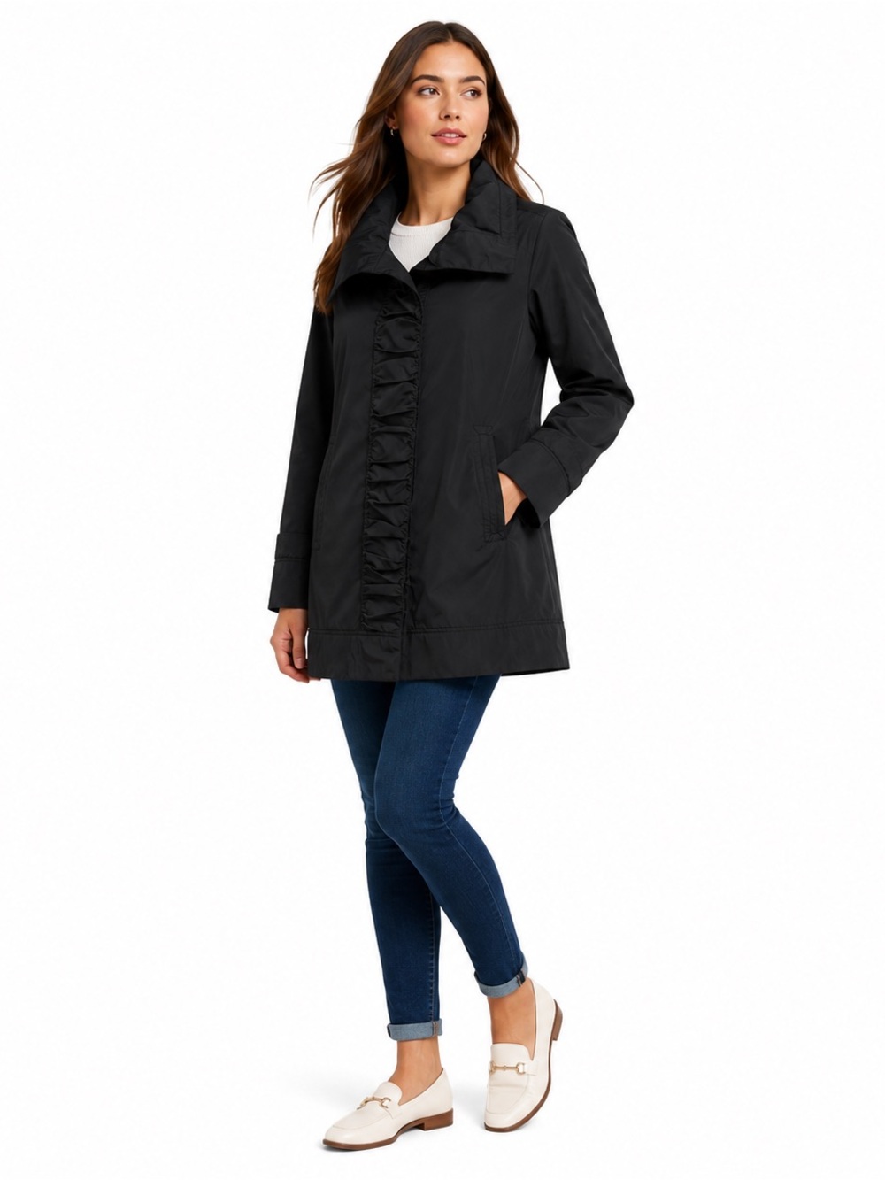 Rainforest Packable Travel Rain Coat Ruffle Hidden Hood Black S